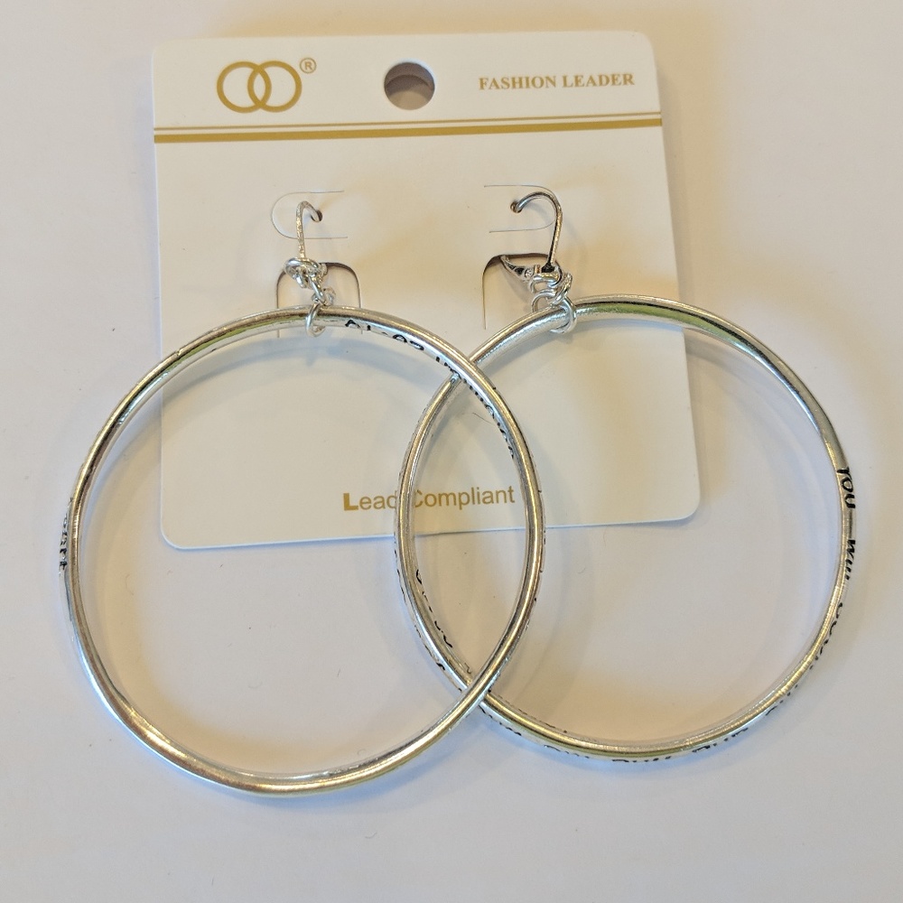 Silver Tone Hoop Earring with Scripture